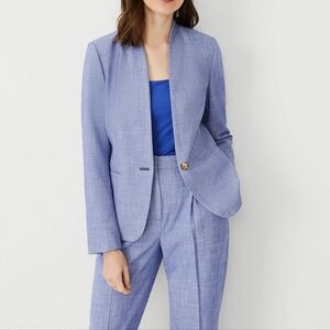 Ann Taylor Azurine Blue Blazer in Cross Weave